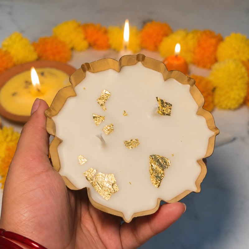Golden Foil Lotus Urli Candle – 4.5 Inch Bulk