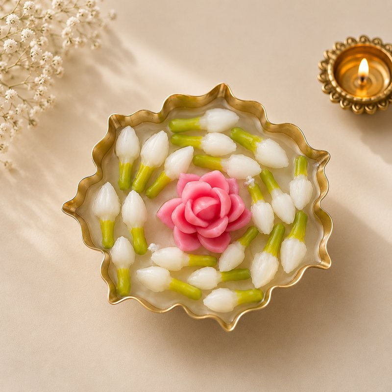 Mogra Lotus Urli Candle – 4.5 Inch Diwali Gift