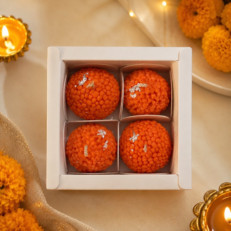 Premium Pack of 4 Laddoo Candles – Festive Gifting