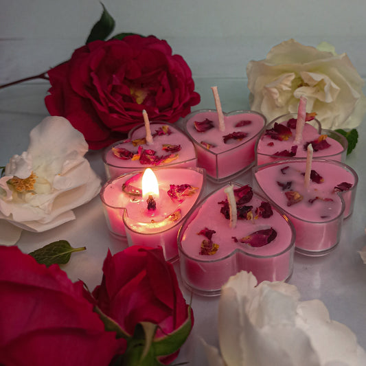 Heartful Hearts Candles with rose petals [Set of 6]