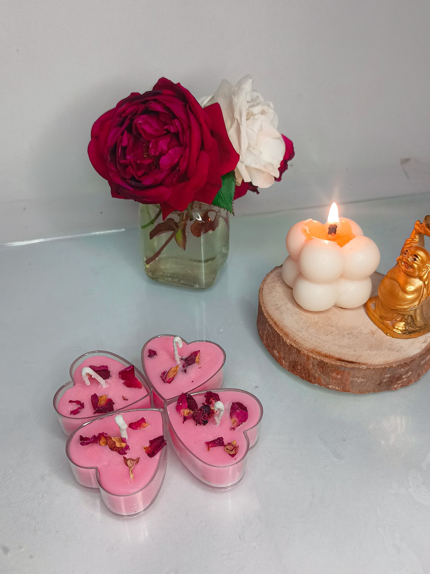 Heartful Hearts Candles with rose petals [Set of 12]