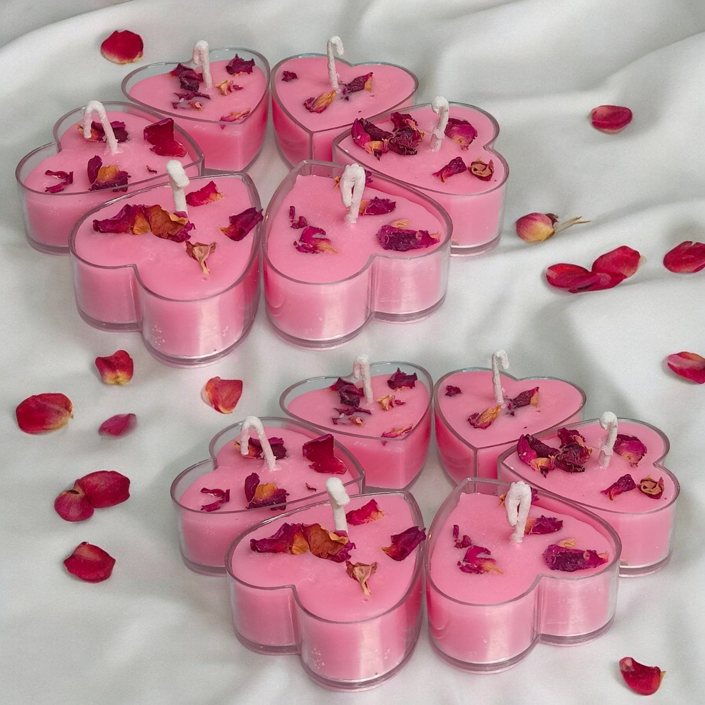 Heartful Hearts Candles with rose petals [Set of 12]