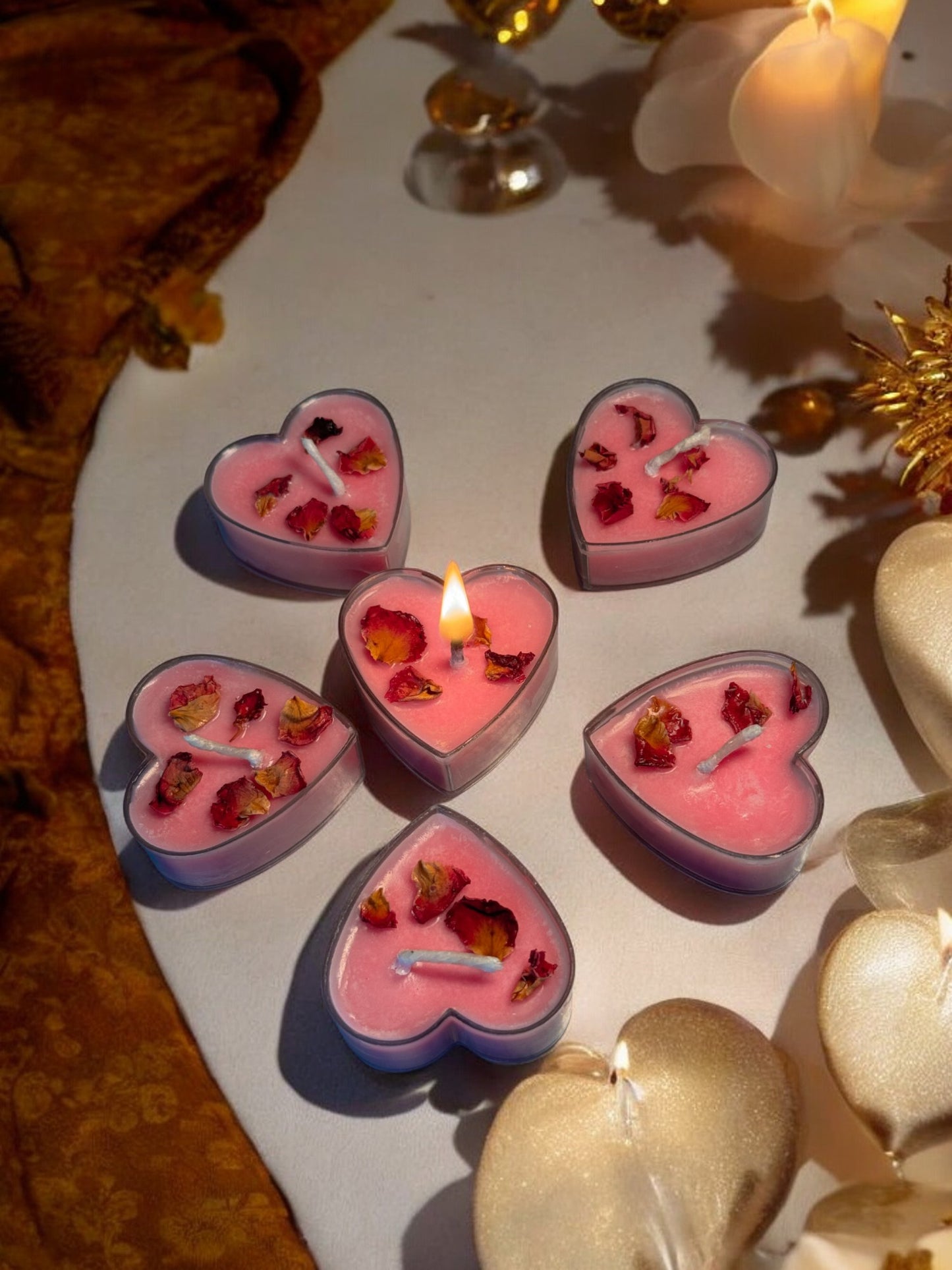 Heartful Hearts Candles with rose petals [Set of 12]