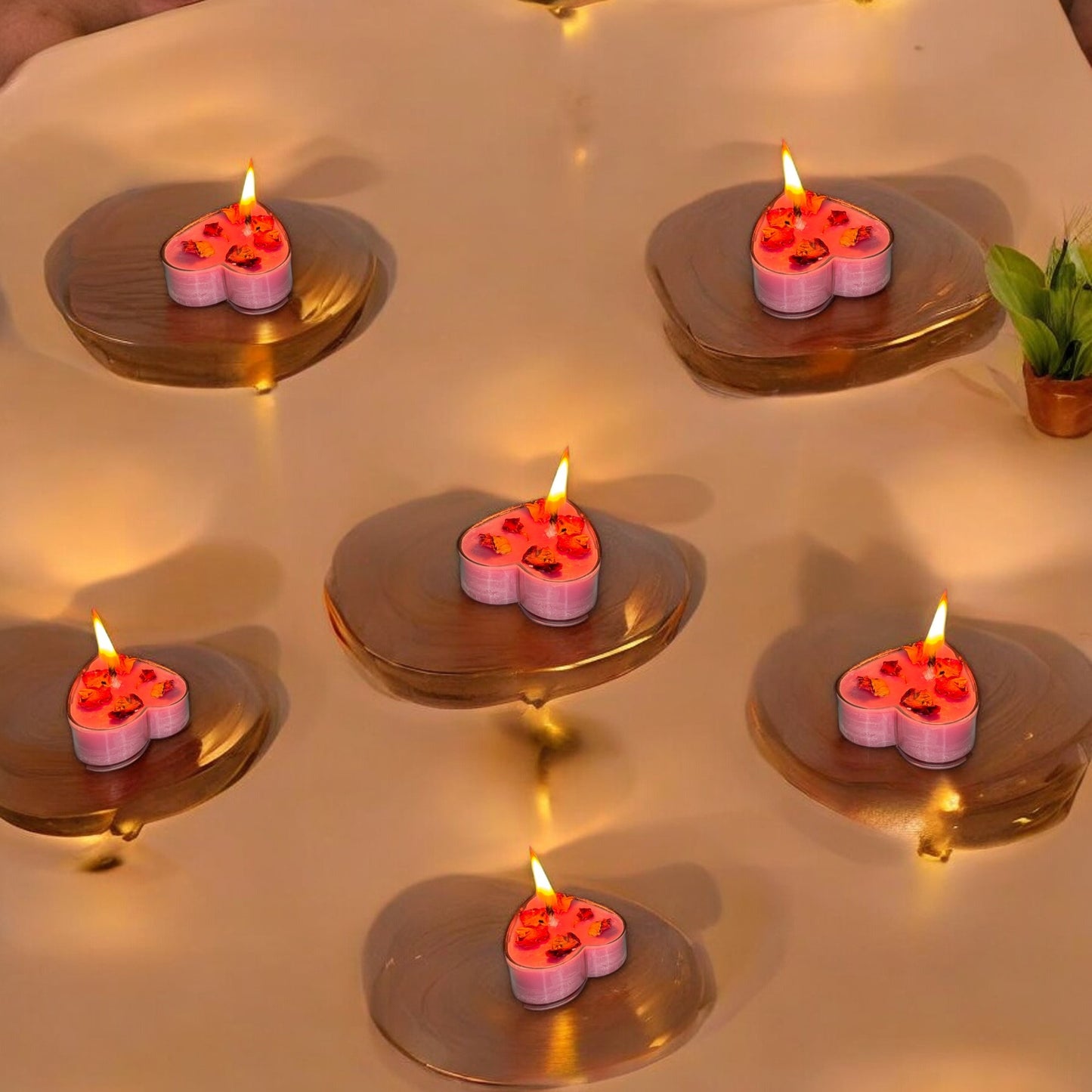 Heartful Hearts Candles with rose petals [Set of 12]