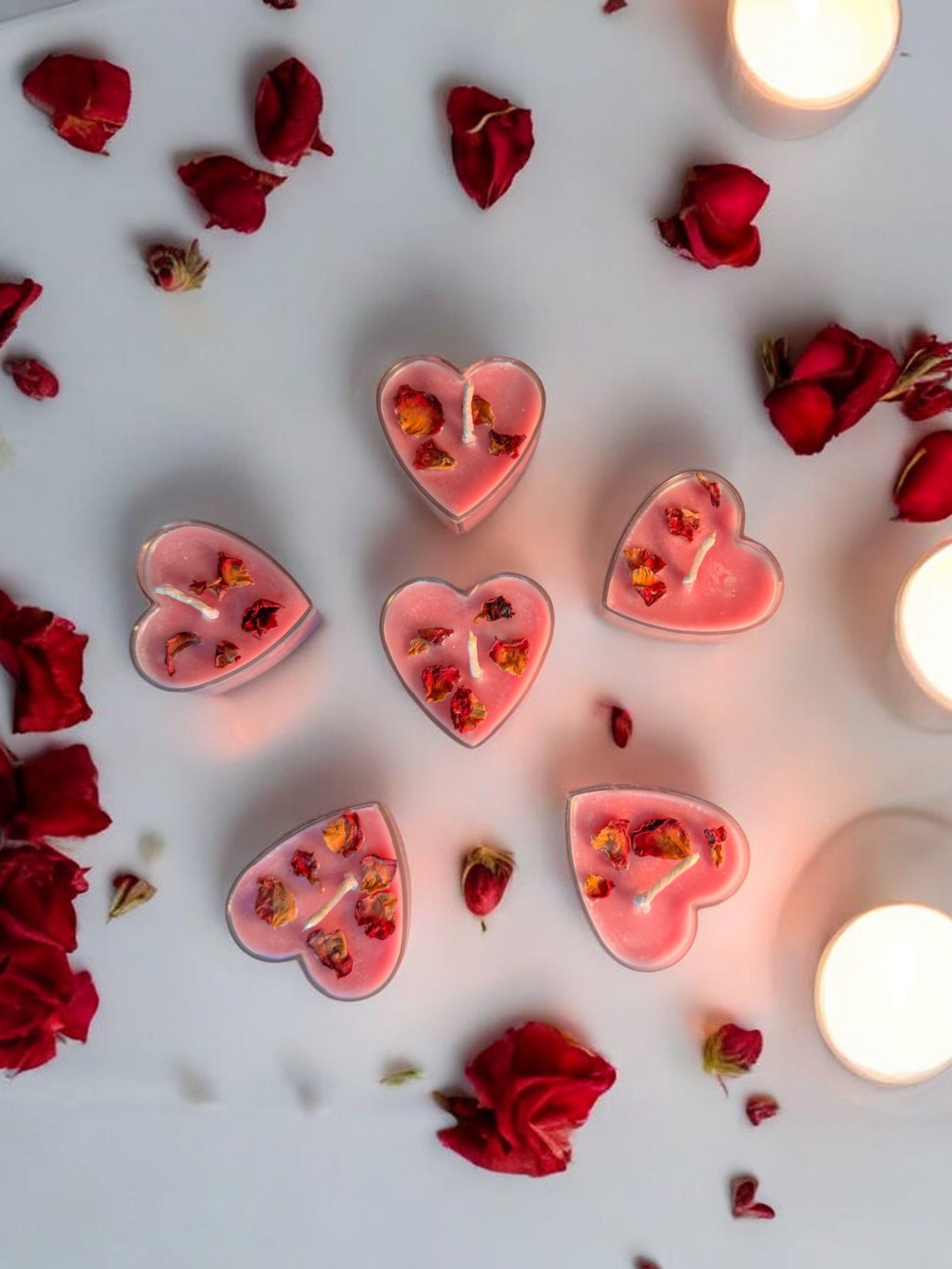 Heartful Hearts Candles with rose petals [Set of 12]